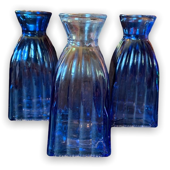 Other - NWOT Set of 3 Small Blue Glass Decorative Bottles Vases